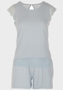 gsecret - Γυναικείο baby doll all print pois λεπτομέρειες δαντέλας.Homewear Collection BABY BLUE